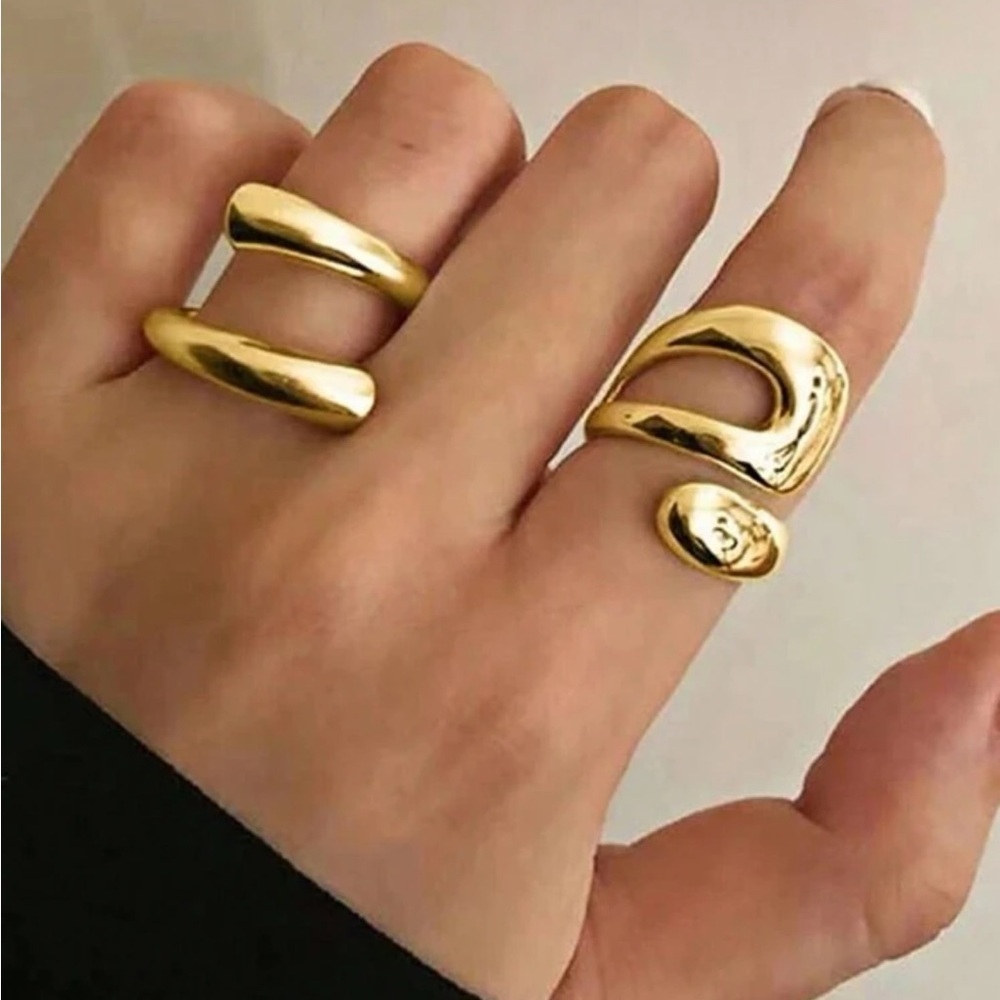 Gold 2pc Geometric Ring Set